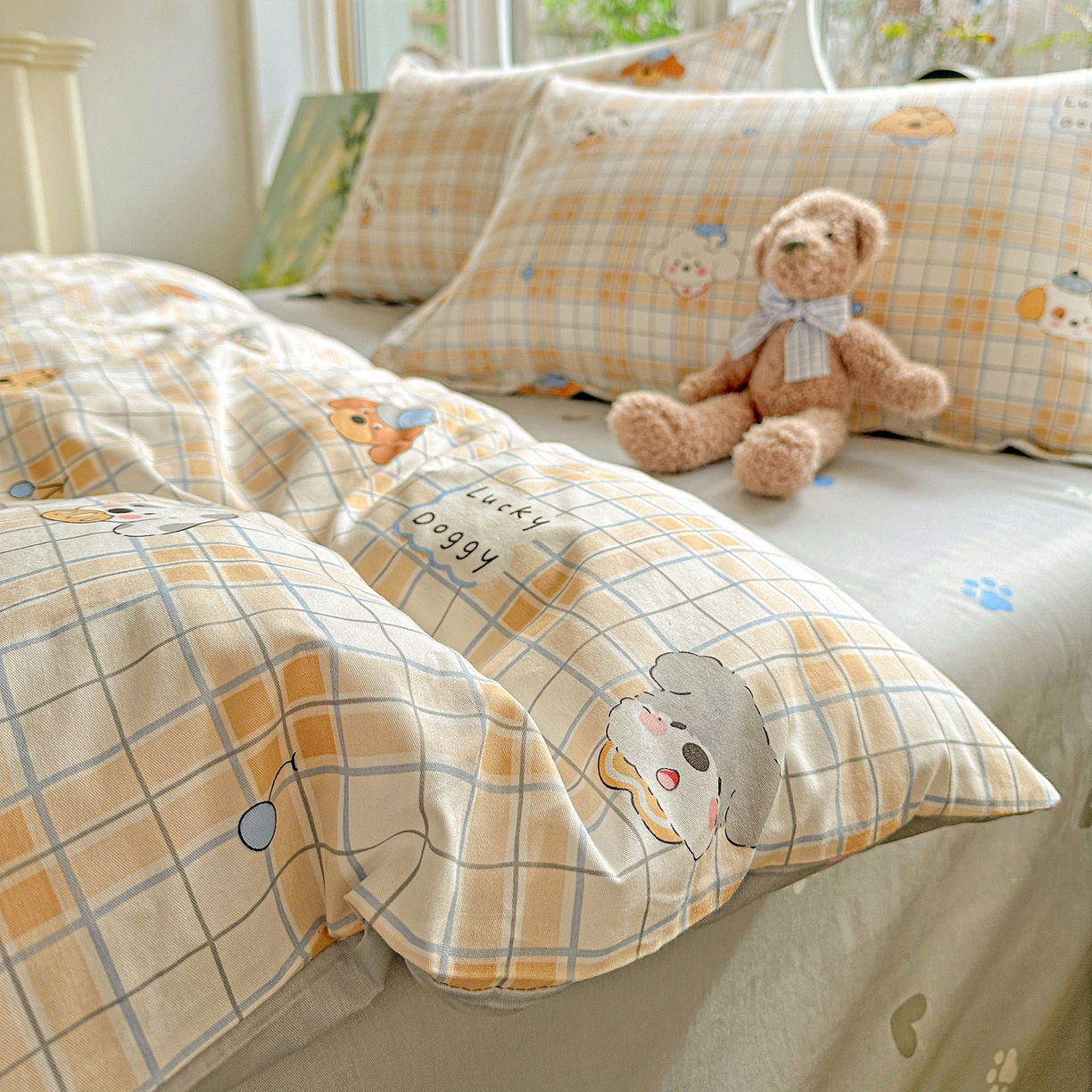 91家纺网 家纺一手货源 找家纺 恩泽家纺 2026春夏新款全棉纯棉12868印花四件套（提供买家秀，预留缩水率） 甜心汪·咖