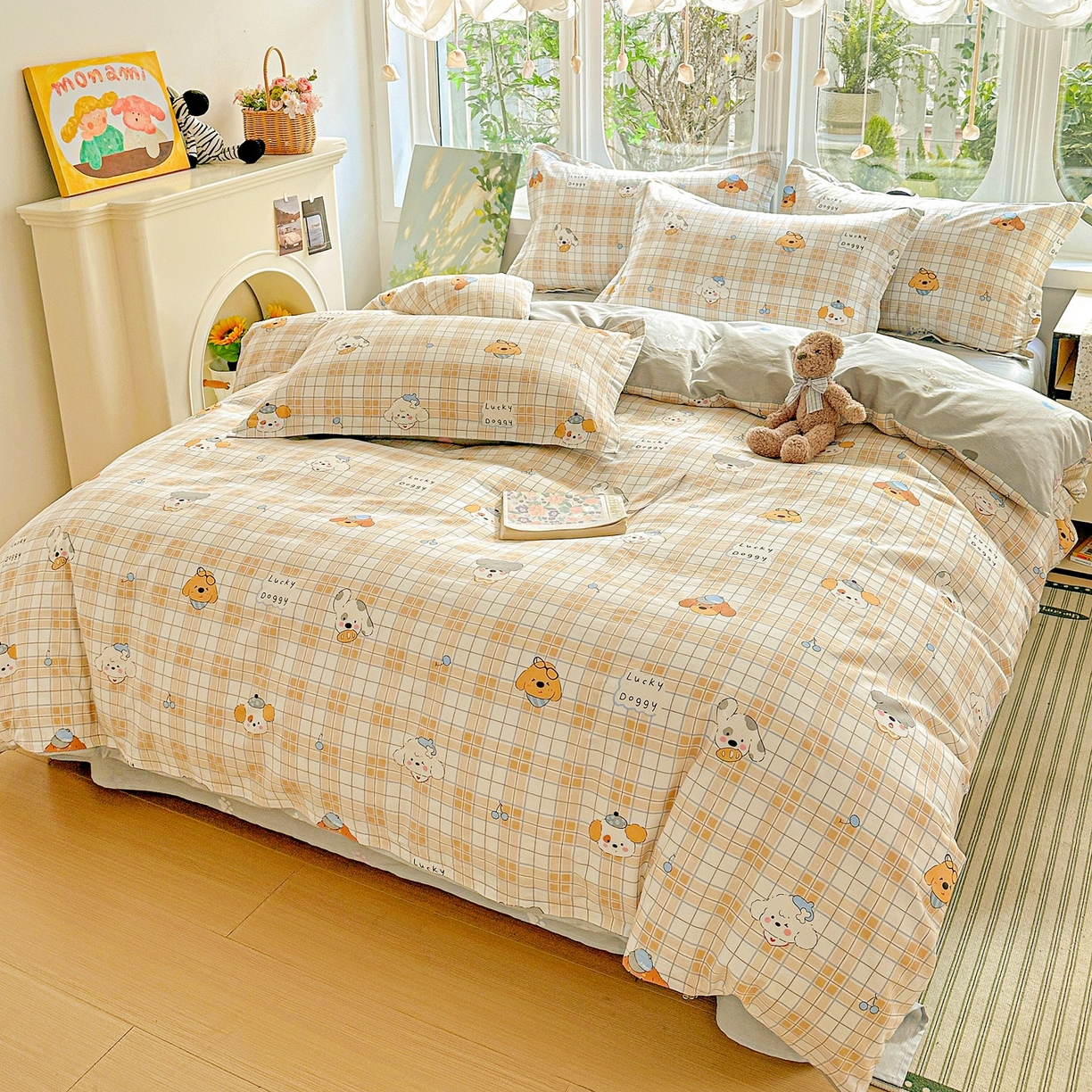 91家纺网 家纺一手货源 找家纺 恩泽家纺 2026春夏新款全棉纯棉12868印花四件套（提供买家秀，预留缩水率） 甜心汪·咖