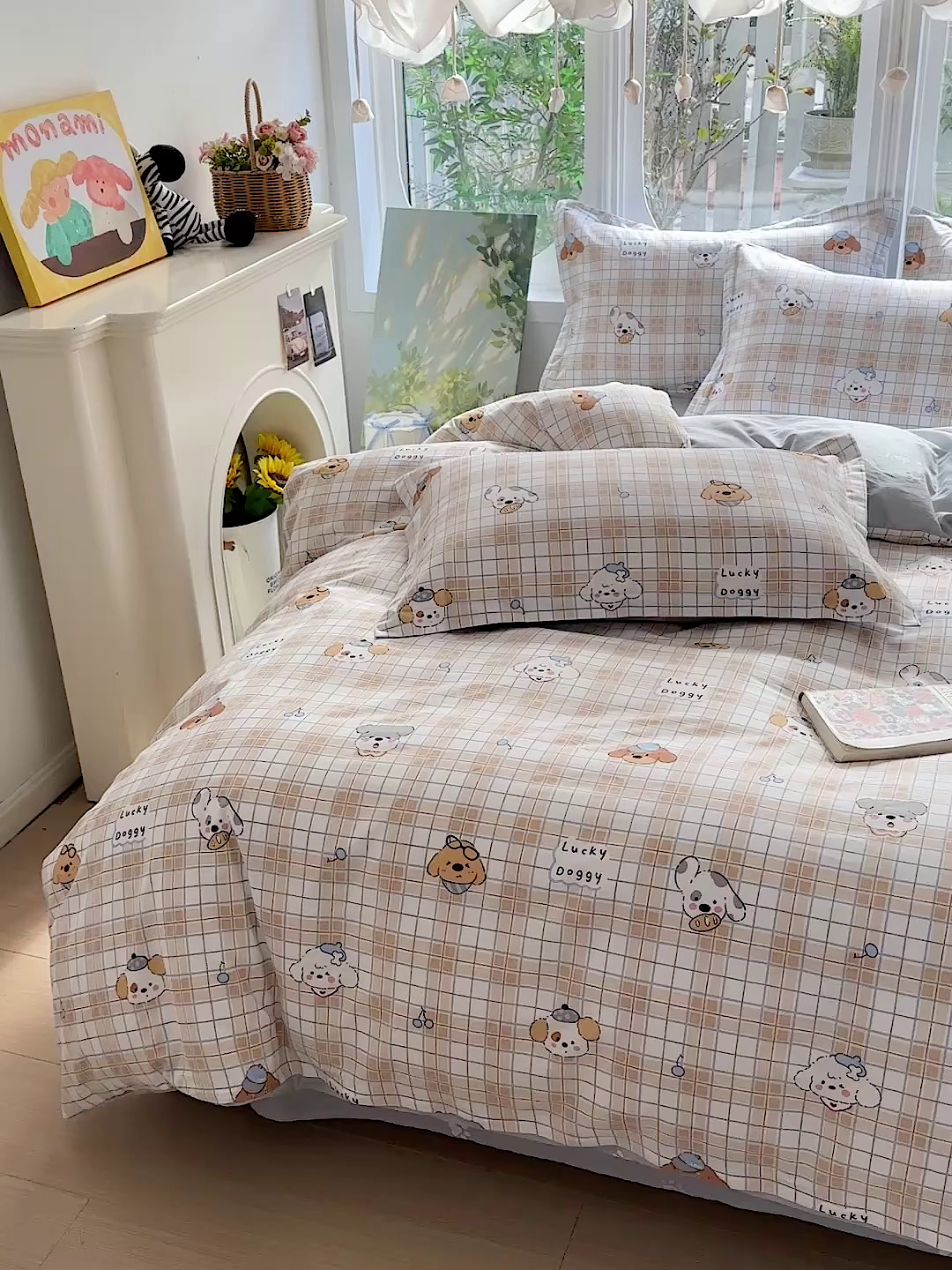 91家纺网 家纺一手货源 找家纺 恩泽家纺 2026春夏新款全棉纯棉12868印花四件套（提供买家秀，预留缩水率） 甜心汪·咖