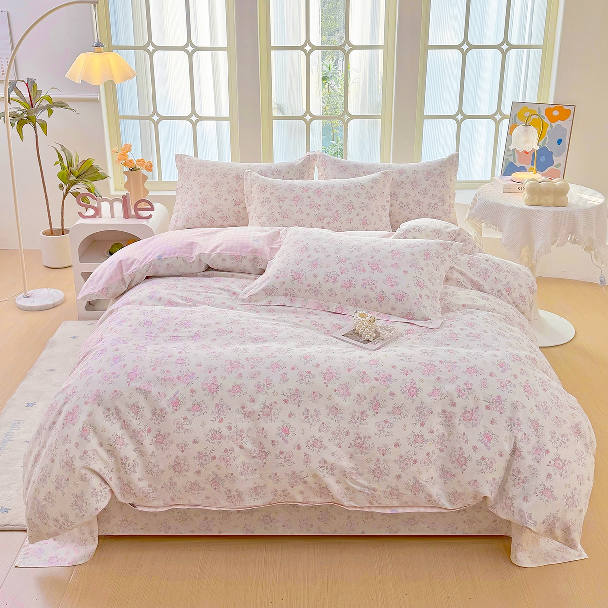 91家纺网 家纺一手货源 找家纺 安逸家纺 2026新款12868 全棉纯棉床单四件套学生宿舍纯棉床单款三件套 洛琳粉