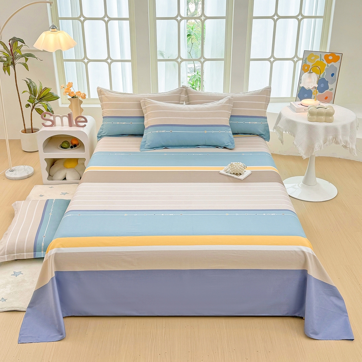 91家纺网 家纺一手货源 找家纺 安逸家纺 2026新款12868 全棉纯棉床单四件套学生宿舍纯棉床单款三件套 米兰印象