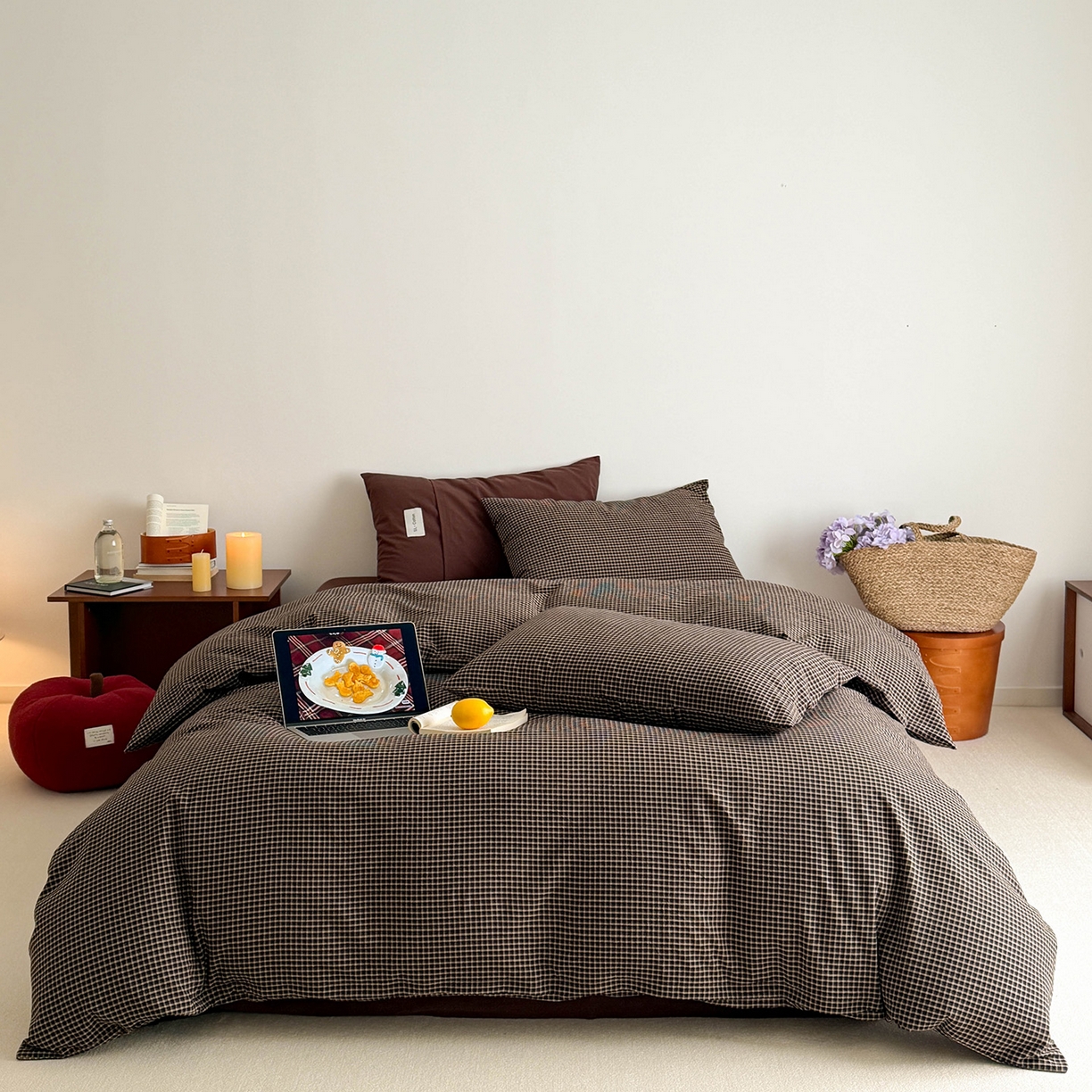 91家纺网 家纺一手货源 找家纺 欣宜家纺 2026春夏新款lns博主风全棉色织水洗棉四件套纯棉床品 黑格