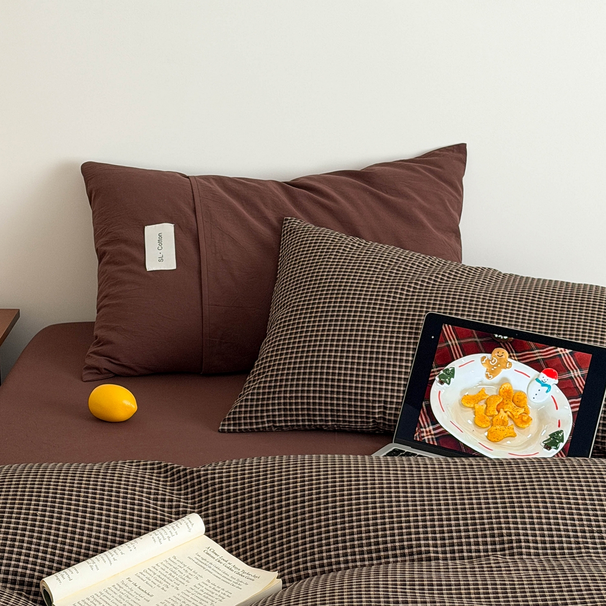 91家纺网 家纺一手货源 找家纺 欣宜家纺 2026春夏新款lns博主风全棉色织水洗棉四件套纯棉床品 黑格