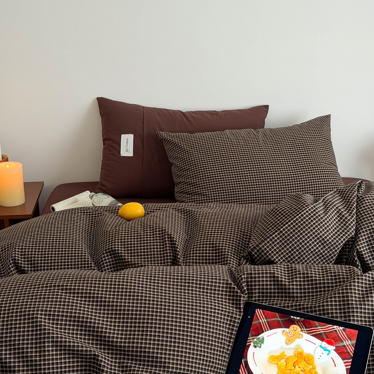 91家纺网 家纺一手货源 找家纺 欣宜家纺 2026春夏新款lns博主风全棉色织水洗棉四件套纯棉床品 黑格