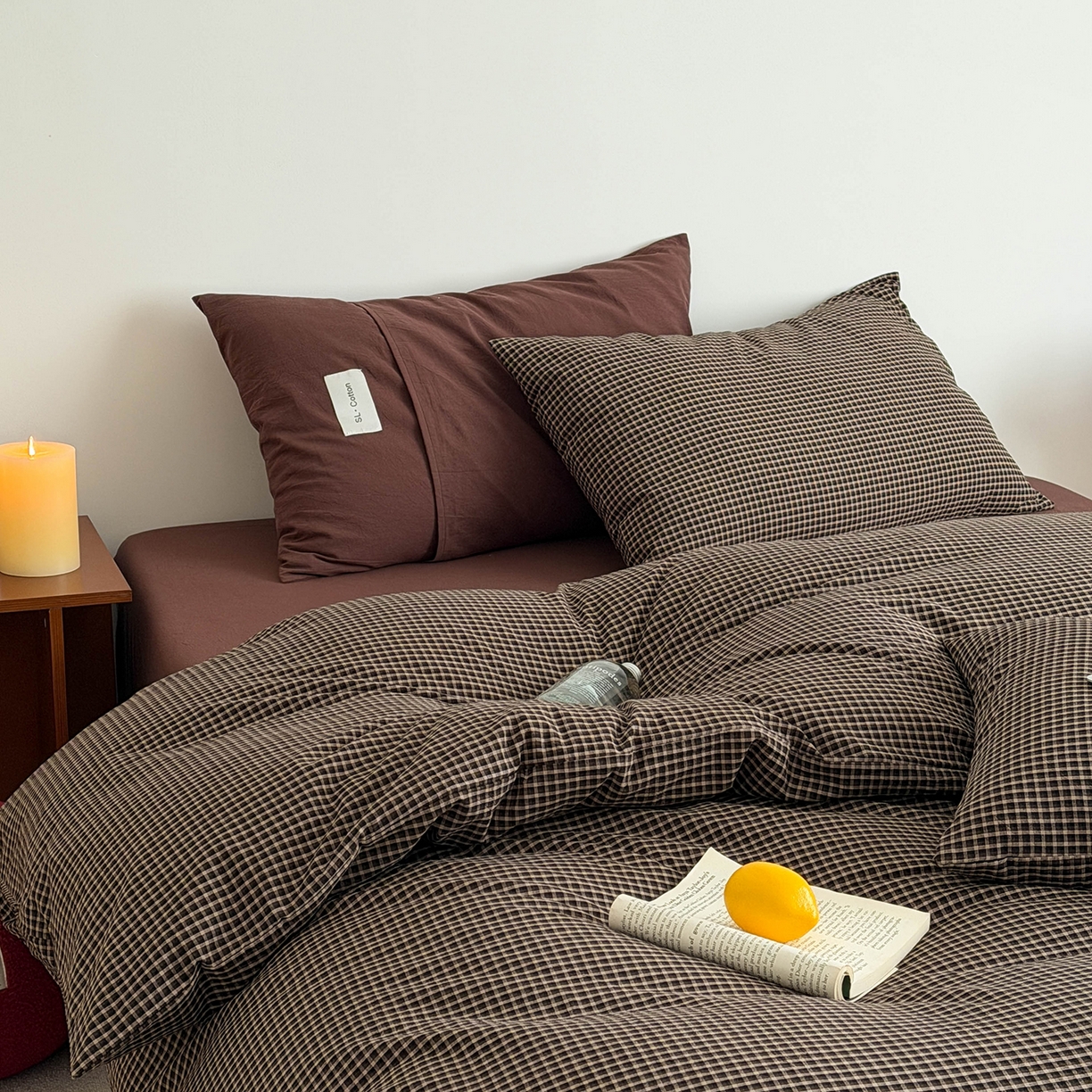 欣宜家纺 2026春夏新款lns博主风全棉色织水洗棉四件套纯棉床品 黑格