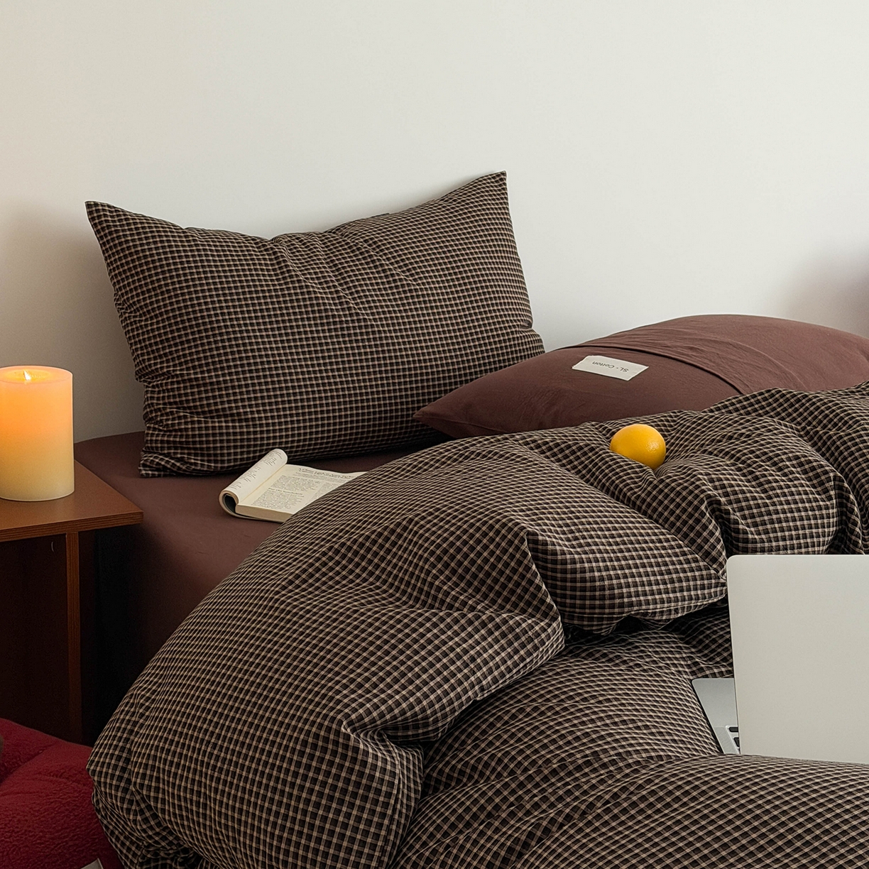 91家纺网 家纺一手货源 找家纺 欣宜家纺 2026春夏新款lns博主风全棉色织水洗棉四件套纯棉床品 黑格