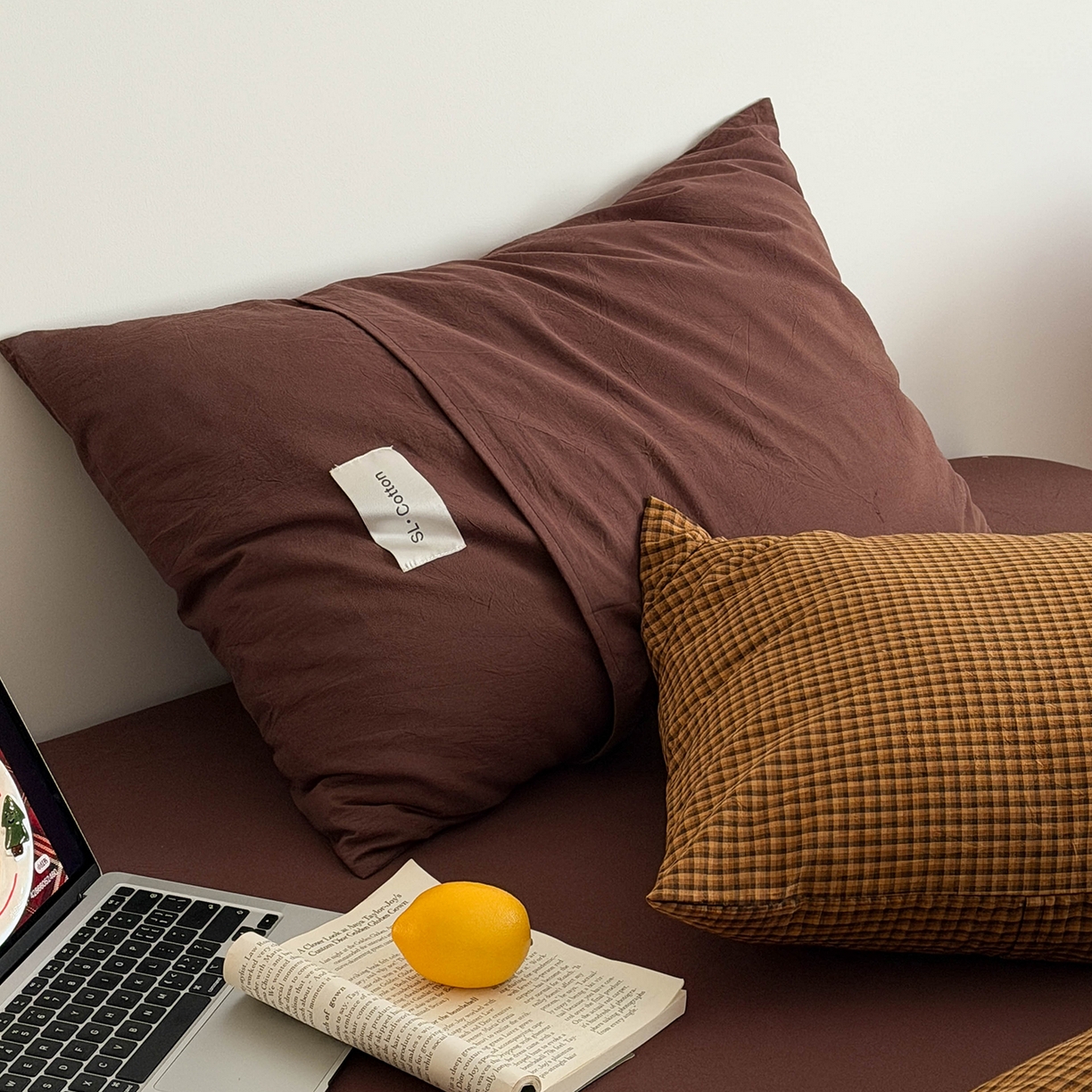 91家纺网 家纺一手货源 找家纺 欣宜家纺 2026春夏新款lns博主风全棉色织水洗棉四件套纯棉床品 黄格