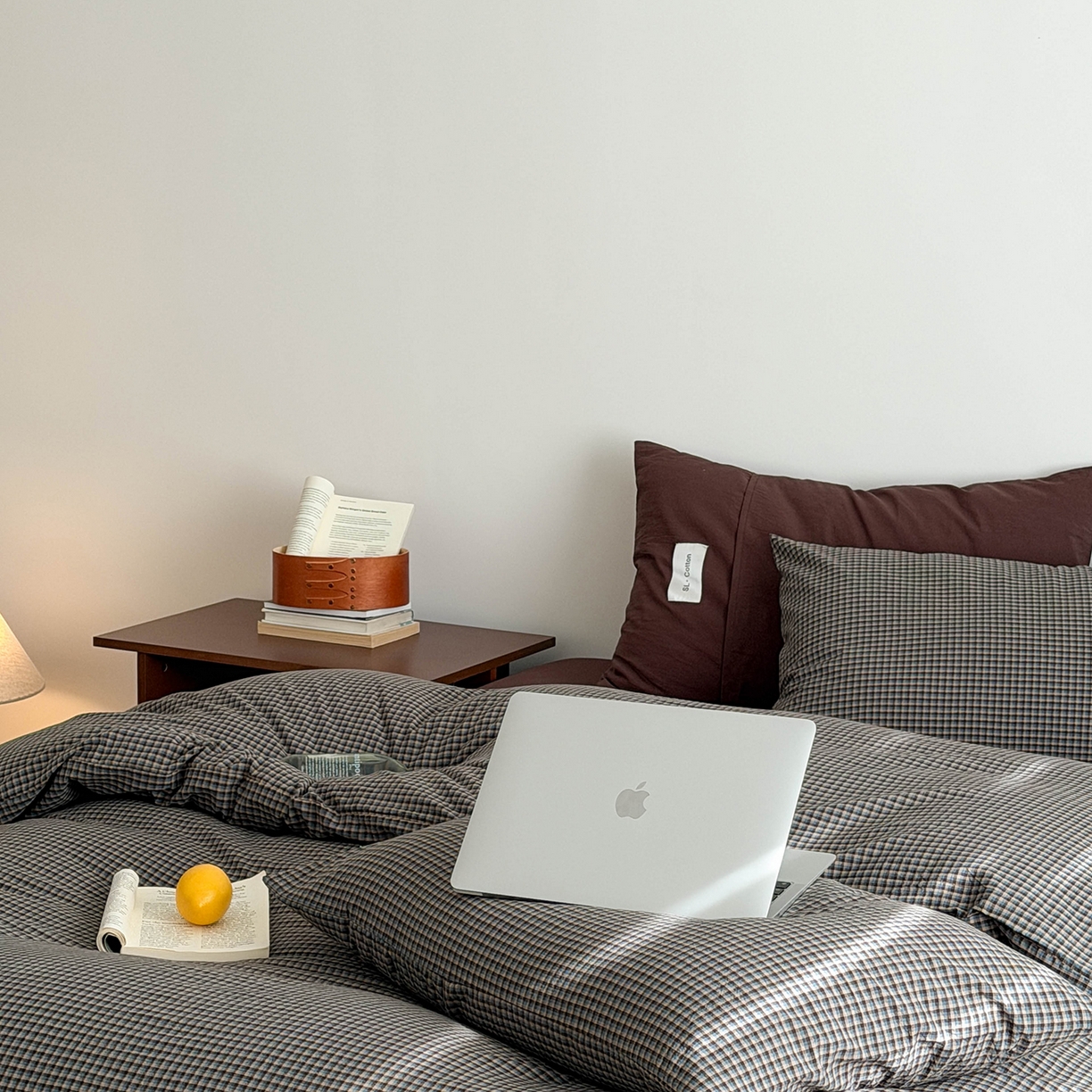 91家纺网 家纺一手货源 找家纺 欣宜家纺 2026春夏新款lns博主风全棉色织水洗棉四件套纯棉床品 蓝格