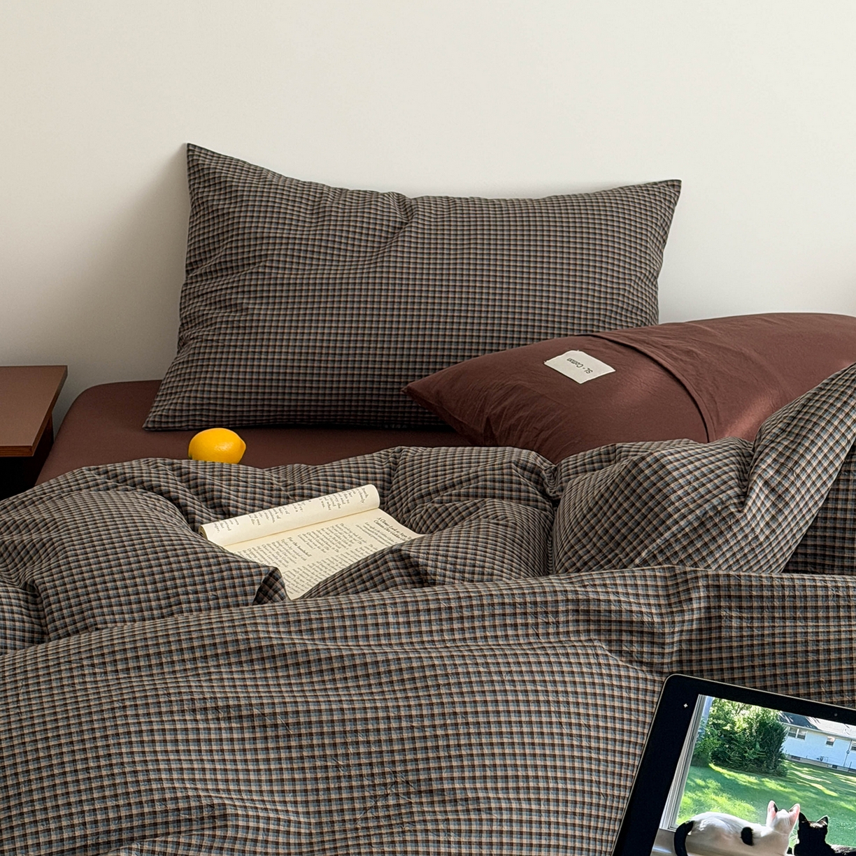 91家纺网 家纺一手货源 找家纺 欣宜家纺 2026春夏新款lns博主风全棉色织水洗棉四件套纯棉床品 蓝格