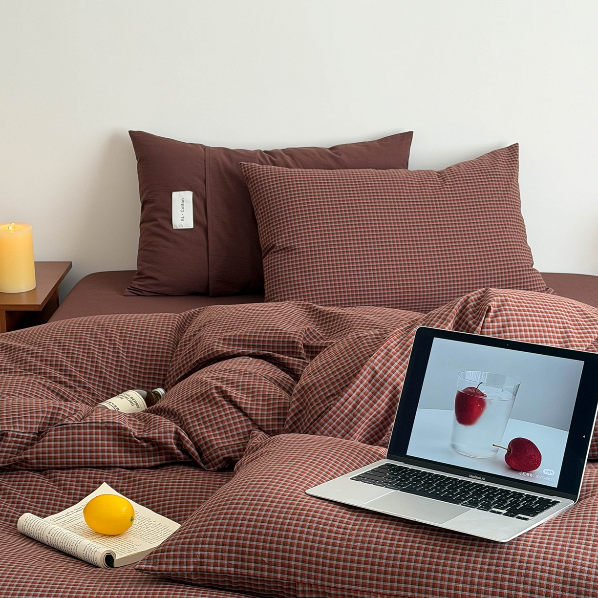 91家纺网 家纺一手货源 找家纺 欣宜家纺 2026春夏新款lns博主风全棉色织水洗棉四件套纯棉床品 红格