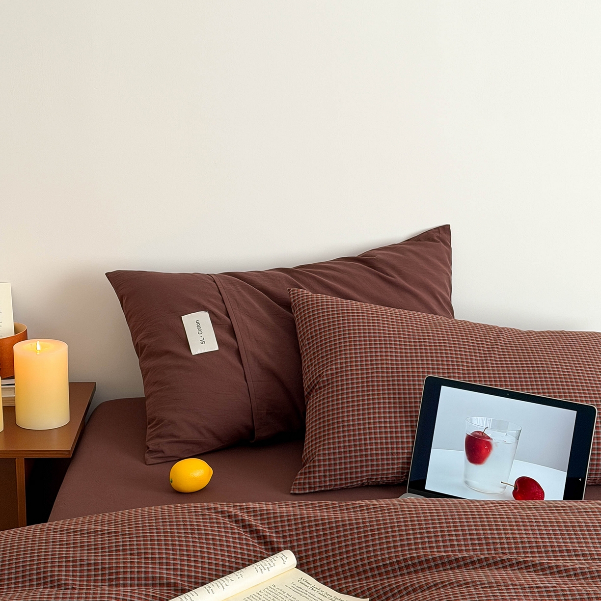 91家纺网 家纺一手货源 找家纺 欣宜家纺 2026春夏新款lns博主风全棉色织水洗棉四件套纯棉床品 红格