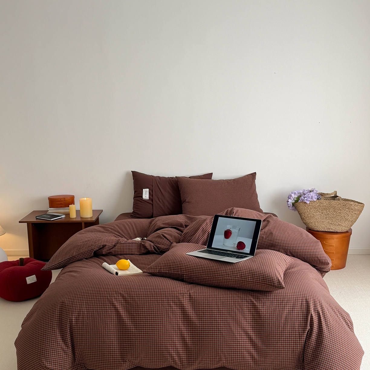 91家纺网 家纺一手货源 找家纺 欣宜家纺 2026春夏新款lns博主风全棉色织水洗棉四件套纯棉床品 红格