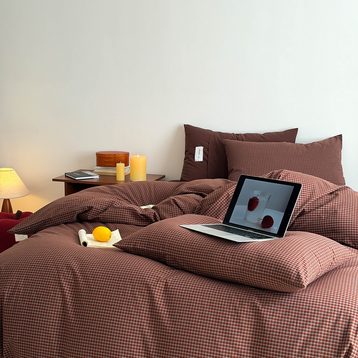 91家纺网 家纺一手货源 找家纺 欣宜家纺 2026春夏新款lns博主风全棉色织水洗棉四件套纯棉床品 红格