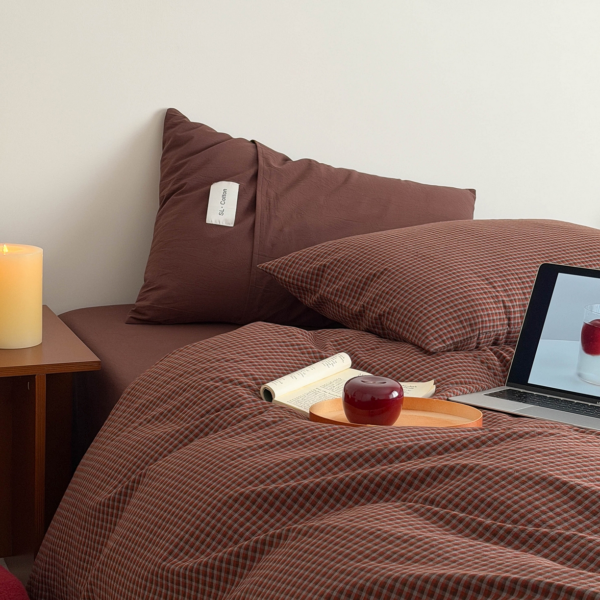 91家纺网 家纺一手货源 找家纺 欣宜家纺 2026春夏新款lns博主风全棉色织水洗棉四件套纯棉床品 红格