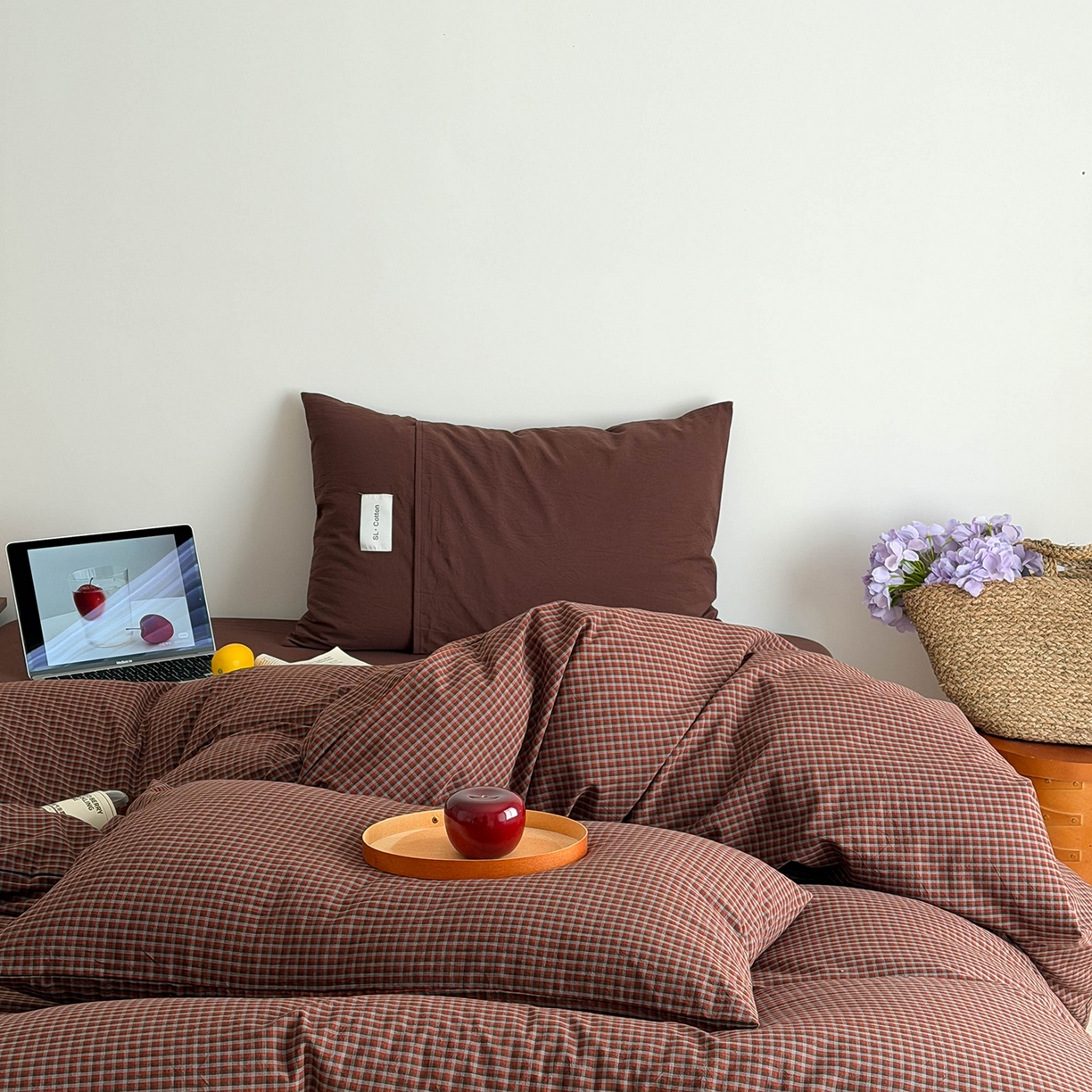 91家纺网 家纺一手货源 找家纺 欣宜家纺 2026春夏新款lns博主风全棉色织水洗棉四件套纯棉床品 红格