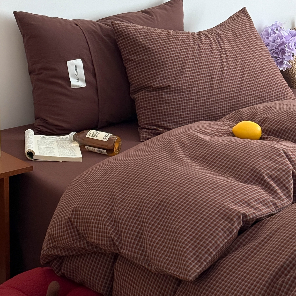 91家纺网 家纺一手货源 找家纺 欣宜家纺 2026春夏新款lns博主风全棉色织水洗棉四件套纯棉床品 红格