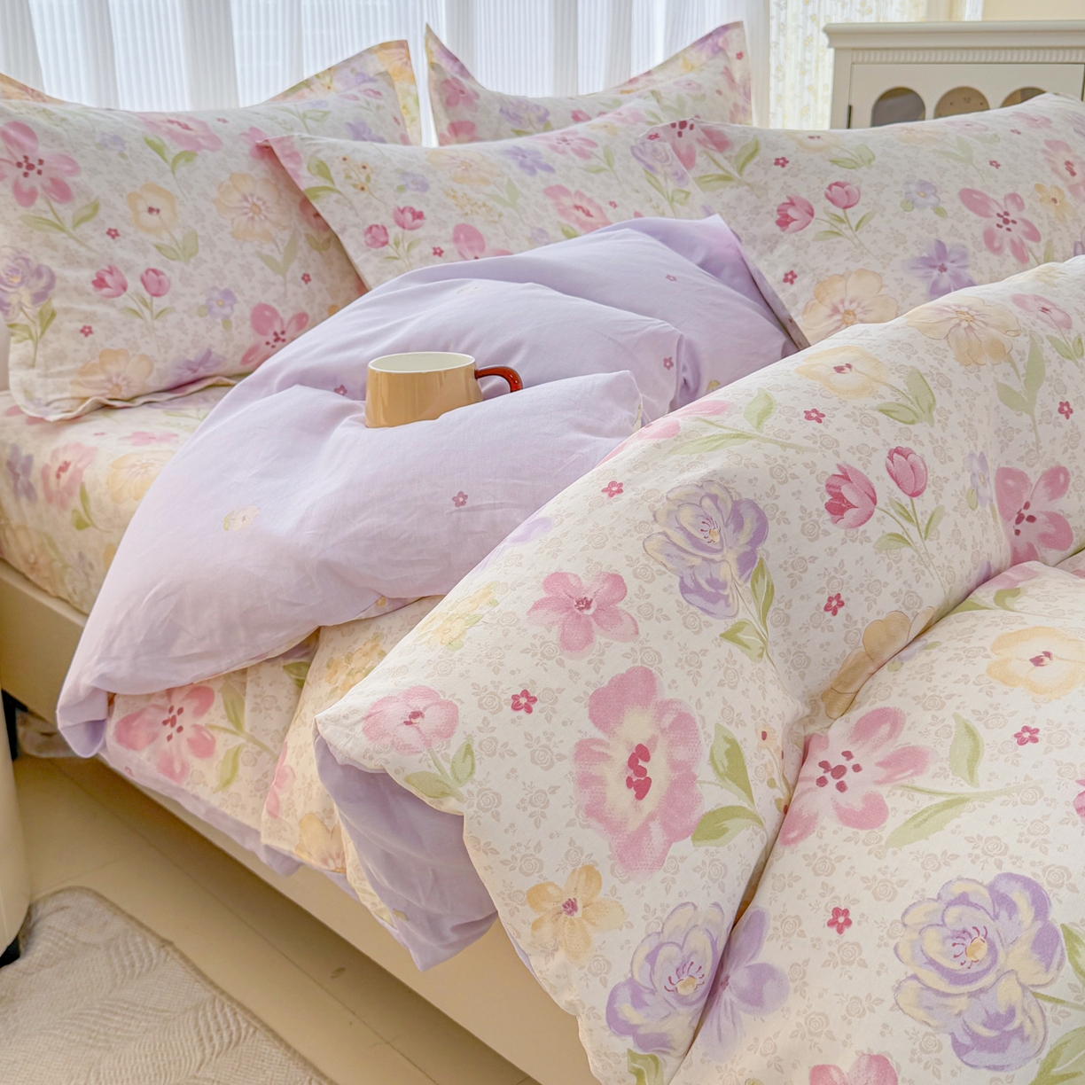 安逸家纺 2026新款12868 全棉纯棉床单四件套学生宿舍纯棉床单款三件套 甜心花朵