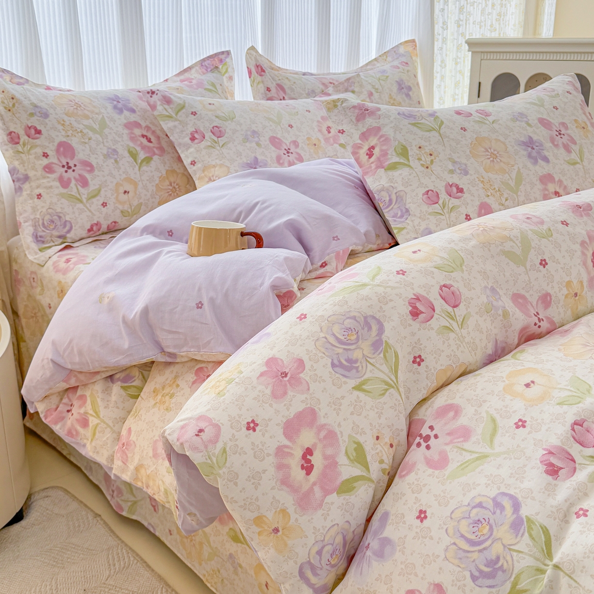 91家纺网 家纺一手货源 找家纺 安逸家纺 2026新款12868 全棉纯棉床单四件套学生宿舍纯棉床单款三件套 甜心花朵