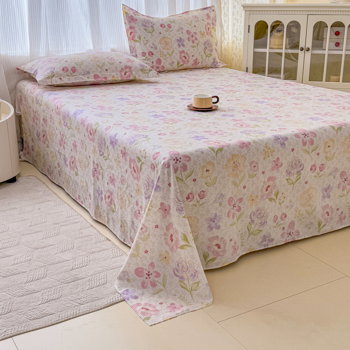 91家纺网 家纺一手货源 找家纺 安逸家纺 2026新款12868 全棉纯棉床单四件套学生宿舍纯棉床单款三件套 甜心花朵