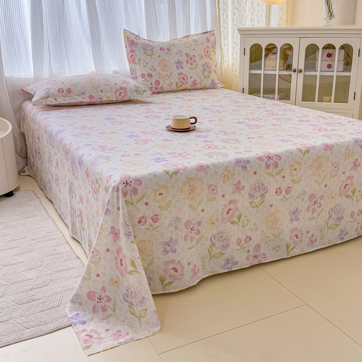 91家纺网 家纺一手货源 找家纺 安逸家纺 2026新款12868 全棉纯棉床单四件套学生宿舍纯棉床单款三件套 甜心花朵