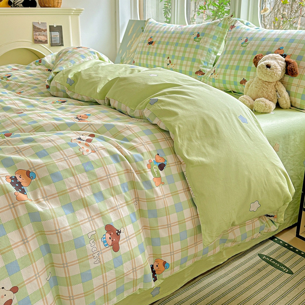 91家纺网 家纺一手货源 找家纺 恩泽家纺 2026春夏新款全棉纯棉12868印花四件套（提供买家秀，预留缩水率） 小狗乐乐