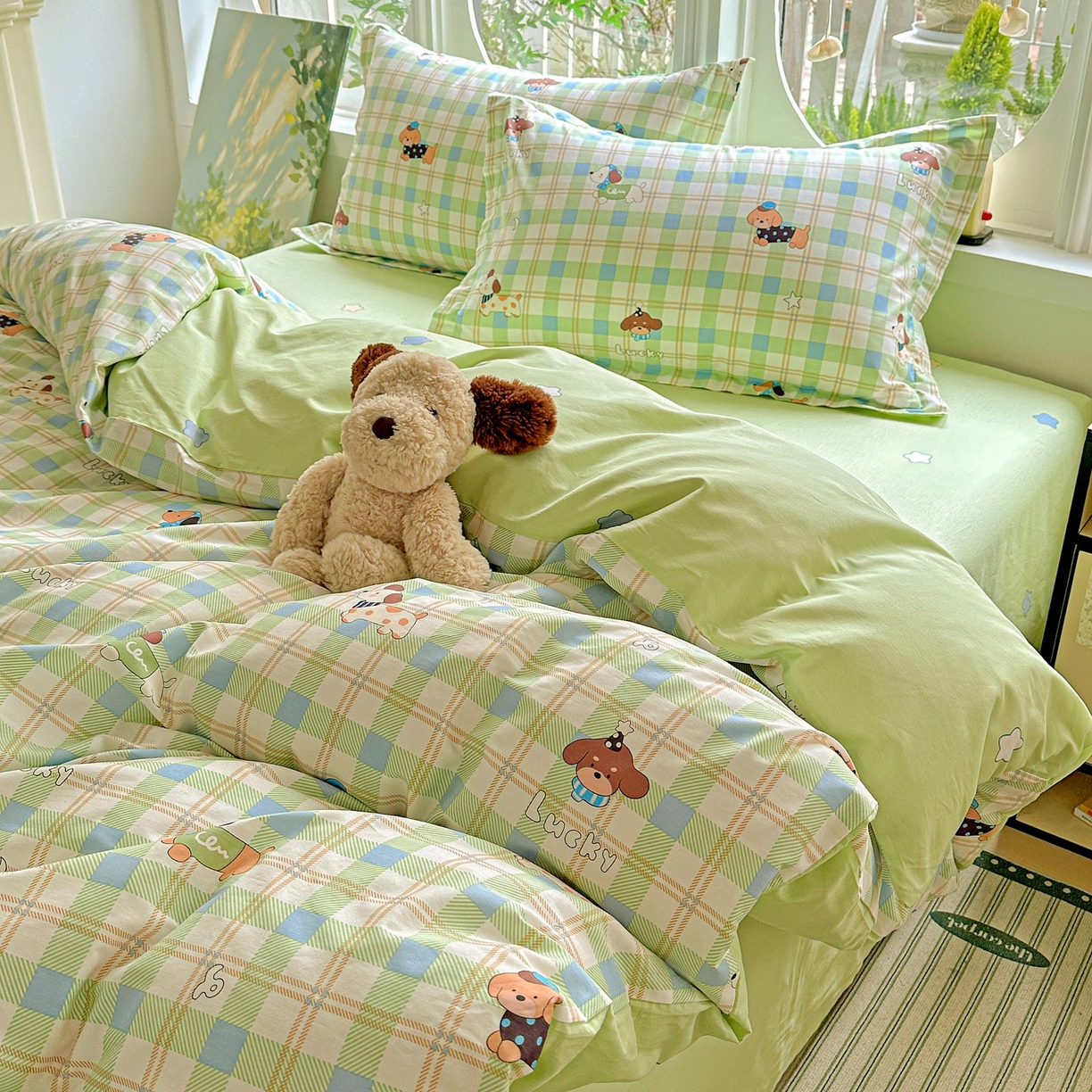 91家纺网 家纺一手货源 找家纺 恩泽家纺 2026春夏新款全棉纯棉12868印花四件套（提供买家秀，预留缩水率） 小狗乐乐