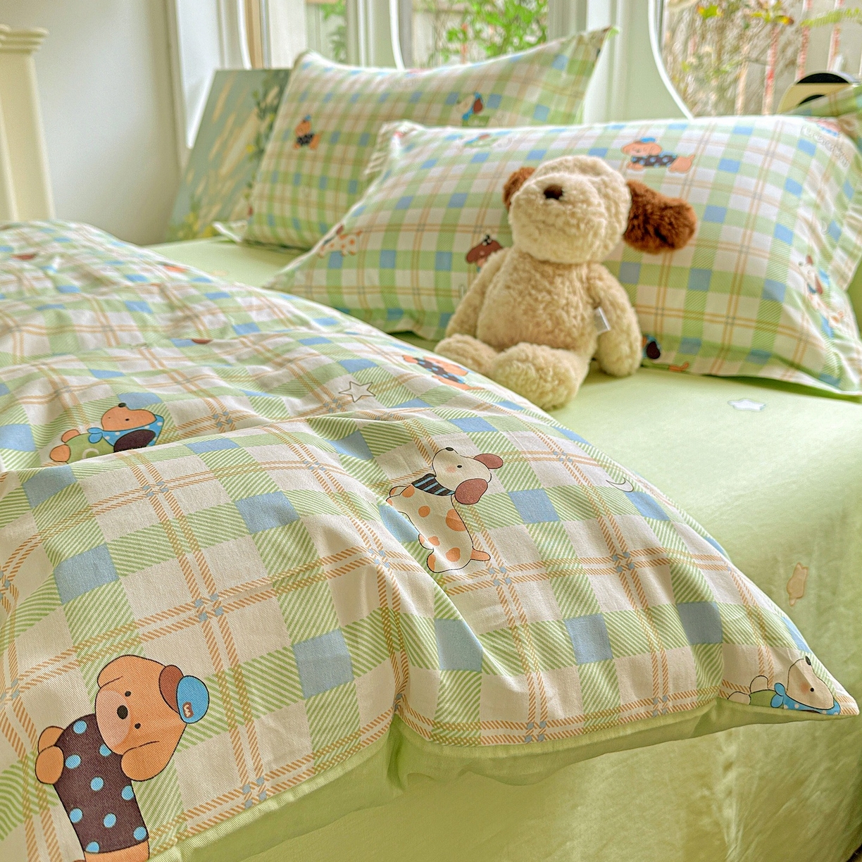 91家纺网 家纺一手货源 找家纺 恩泽家纺 2026春夏新款全棉纯棉12868印花四件套（提供买家秀，预留缩水率） 小狗乐乐