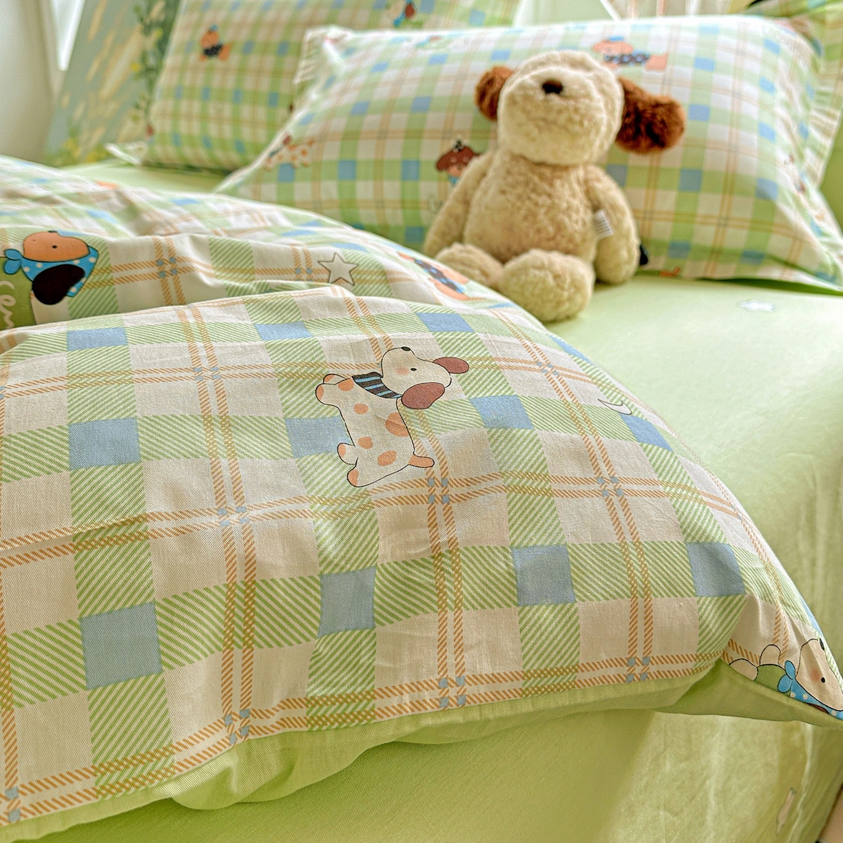 91家纺网 家纺一手货源 找家纺 恩泽家纺 2026春夏新款全棉纯棉12868印花四件套（提供买家秀，预留缩水率） 小狗乐乐