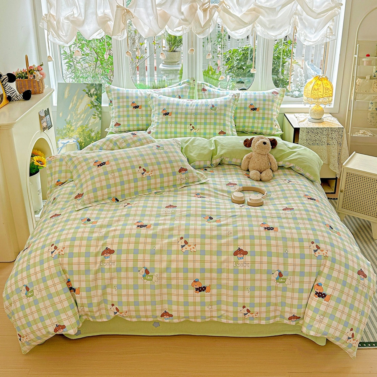 91家纺网 家纺一手货源 找家纺 恩泽家纺 2026春夏新款全棉纯棉12868印花四件套（提供买家秀，预留缩水率） 小狗乐乐