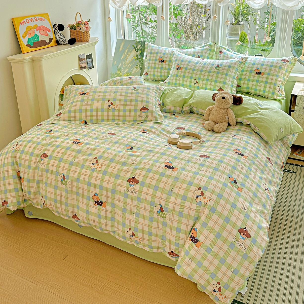 91家纺网 家纺一手货源 找家纺 恩泽家纺 2026春夏新款全棉纯棉12868印花四件套（提供买家秀，预留缩水率） 小狗乐乐