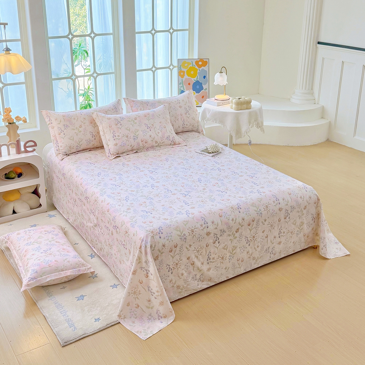 91家纺网 家纺一手货源 找家纺 安逸家纺 2026新款12868 全棉纯棉床单四件套学生宿舍纯棉床单款三件套 微风徐徐