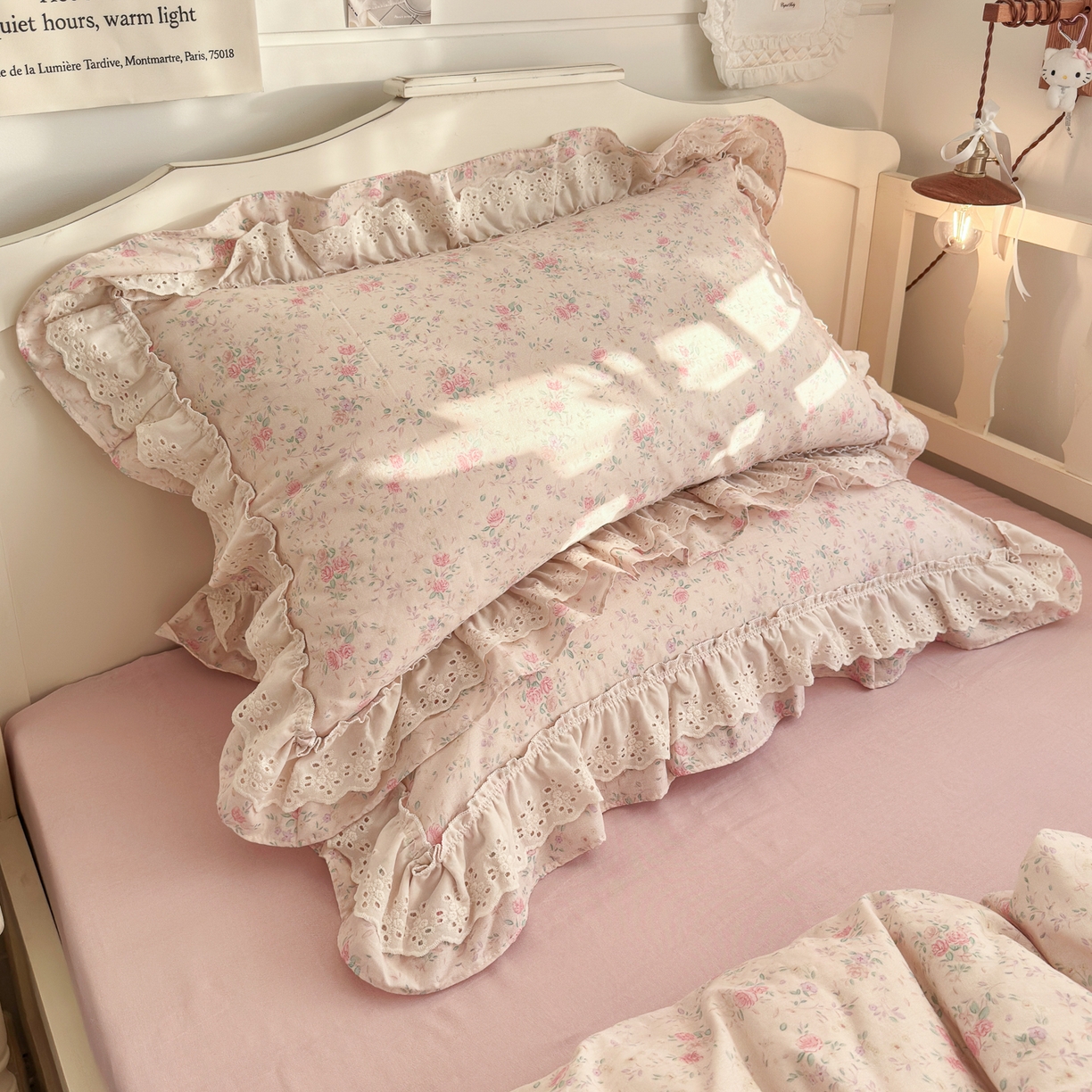 91家纺网 家纺一手货源 找家纺 锦彩家居 2026新款A类全棉纯棉法式花边款小碎花双层纱四件套-蔷薇公主（提供买家秀） 落花浮梦