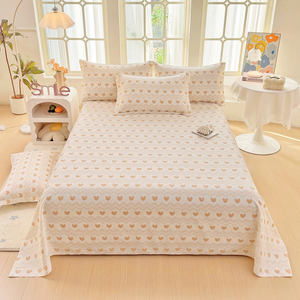 91家纺网 家纺一手货源 找家纺 安逸家纺 2026新款12868 全棉纯棉床单四件套学生宿舍纯棉床单款三件套 心动旋律