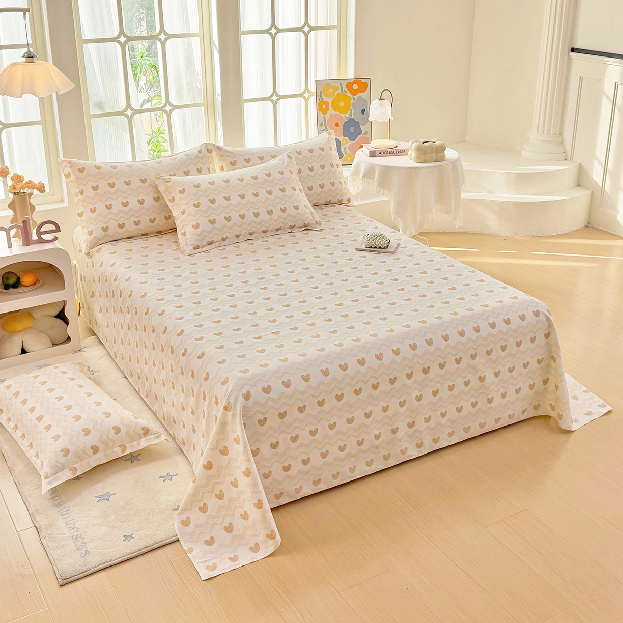 91家纺网 家纺一手货源 找家纺 安逸家纺 2026新款12868 全棉纯棉床单四件套学生宿舍纯棉床单款三件套 心动旋律