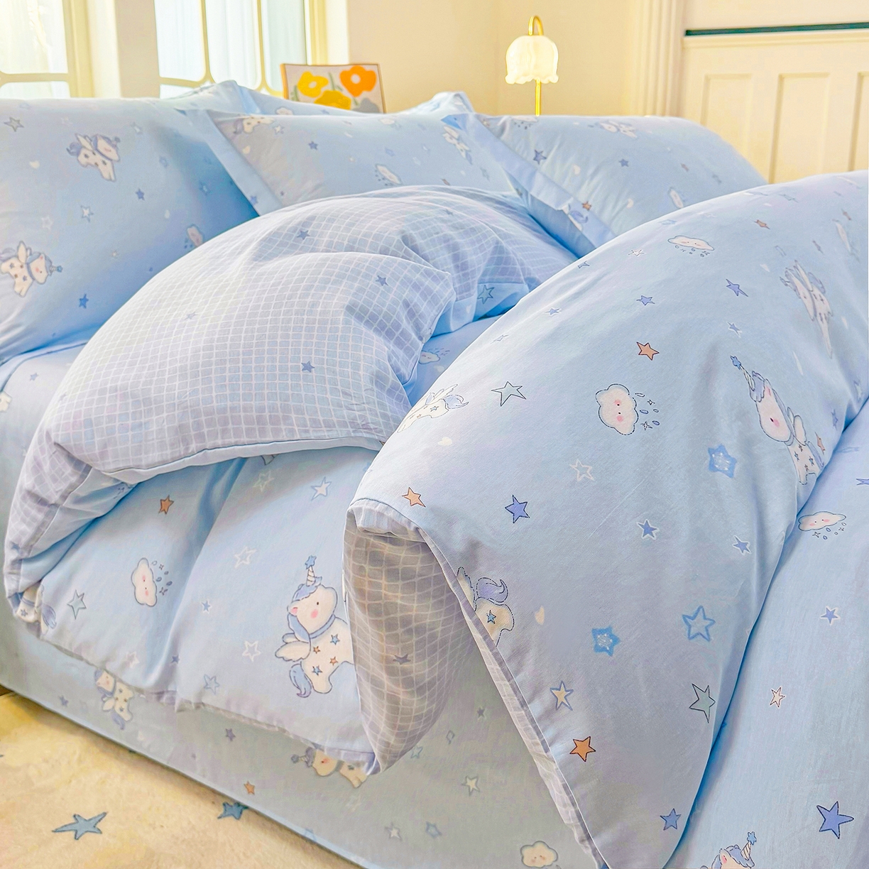 安逸家纺 2026新款12868 全棉纯棉床单四件套学生宿舍纯棉床单款三件套 星星独角兽