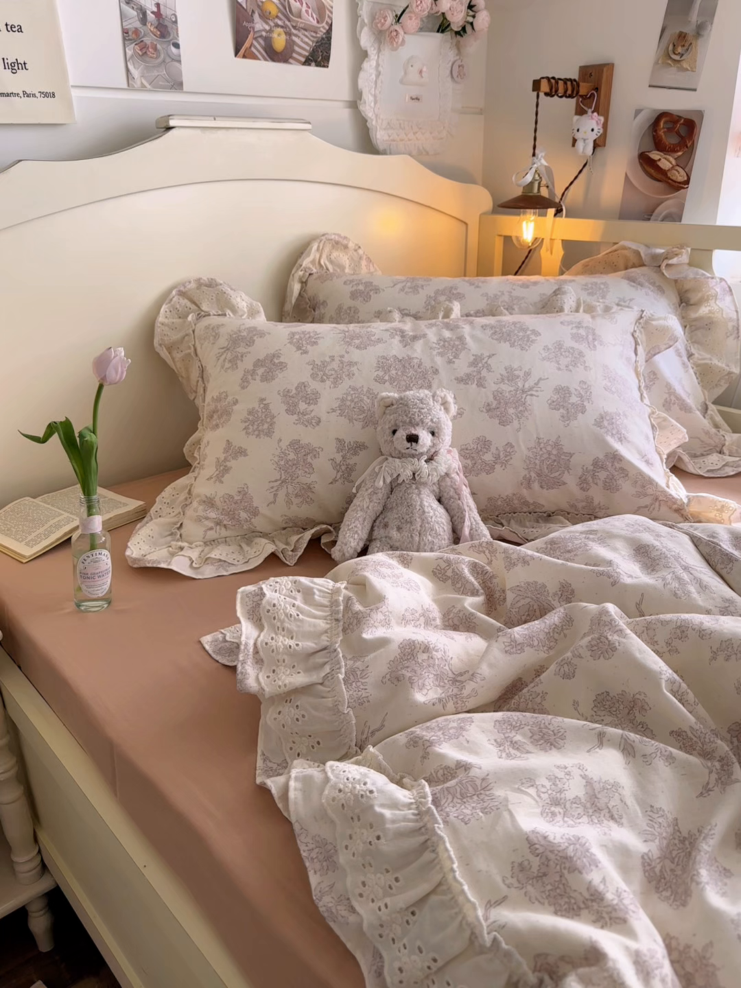 91家纺网 家纺一手货源 找家纺 锦彩家居 2026新款A类全棉纯棉法式花边款小碎花双层纱四件套-蔷薇公主（提供买家秀） 微醺漫漫