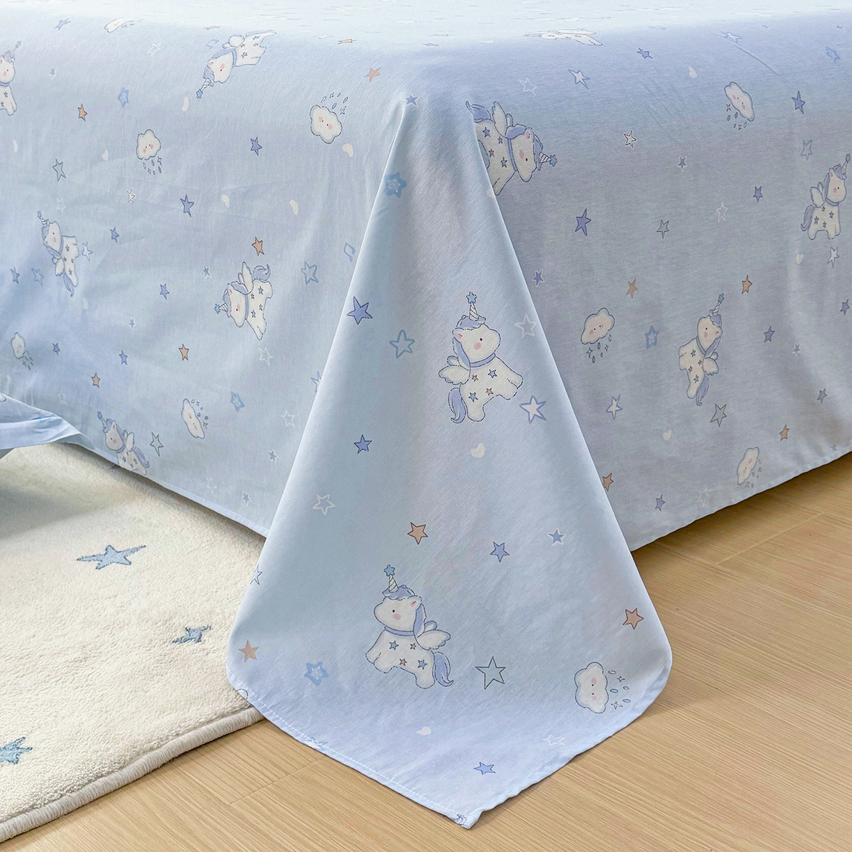 91家纺网 家纺一手货源 找家纺 安逸家纺 2026新款12868 全棉纯棉床单四件套学生宿舍纯棉床单款三件套 星星独角兽