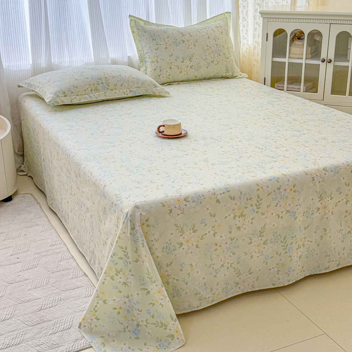 91家纺网 家纺一手货源 找家纺 安逸家纺 2026新款12868 全棉纯棉床单四件套学生宿舍纯棉床单款三件套 徐徐花开