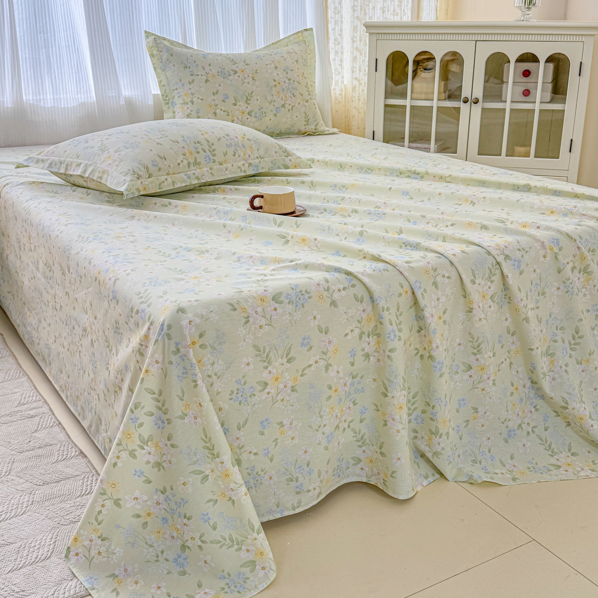 91家纺网 家纺一手货源 找家纺 安逸家纺 2026新款12868 全棉纯棉床单四件套学生宿舍纯棉床单款三件套 徐徐花开