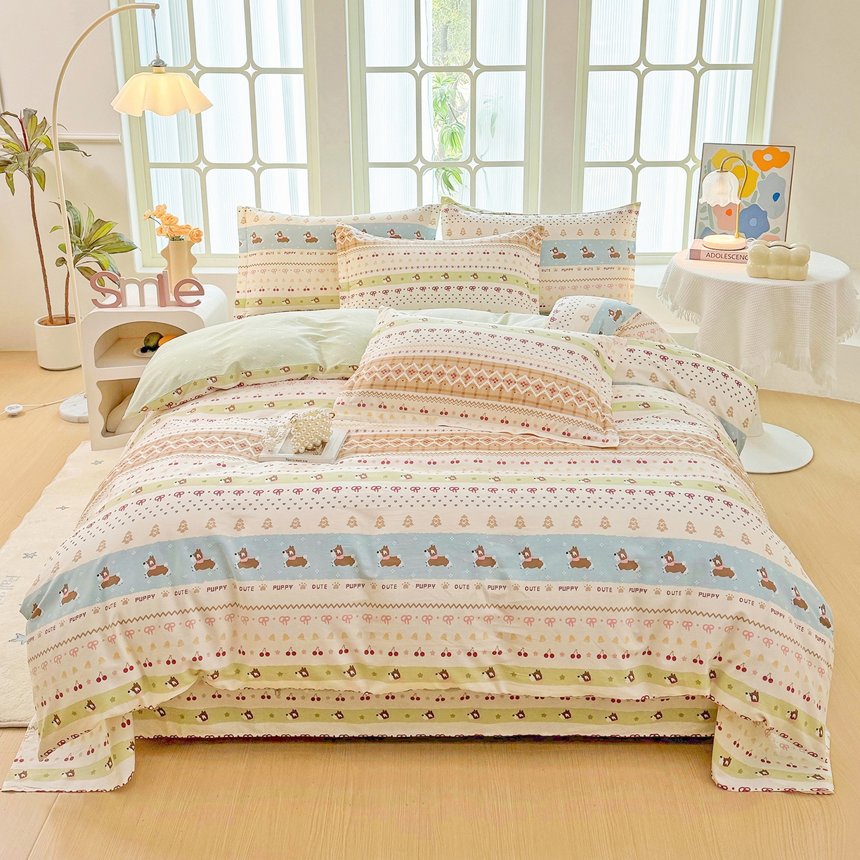 91家纺网 家纺一手货源 找家纺 安逸家纺 2026新款12868 全棉纯棉床单四件套学生宿舍纯棉床单款三件套 雪哈汪