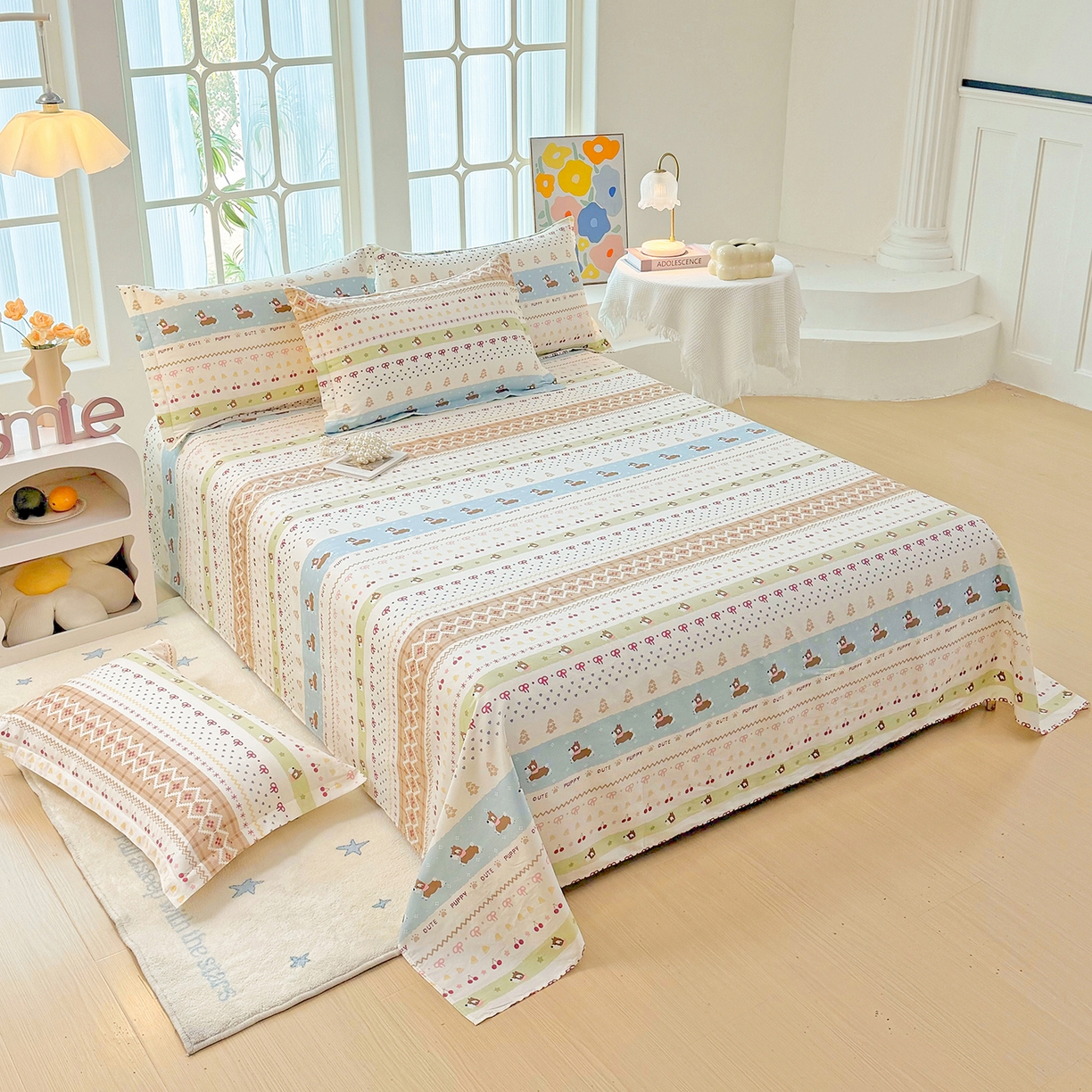 91家纺网 家纺一手货源 找家纺 安逸家纺 2026新款12868 全棉纯棉床单四件套学生宿舍纯棉床单款三件套 雪哈汪