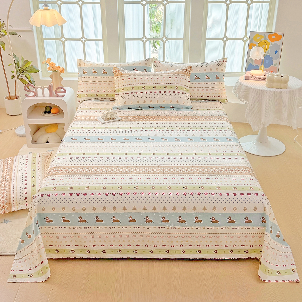 91家纺网 家纺一手货源 找家纺 安逸家纺 2026新款12868 全棉纯棉床单四件套学生宿舍纯棉床单款三件套 雪哈汪