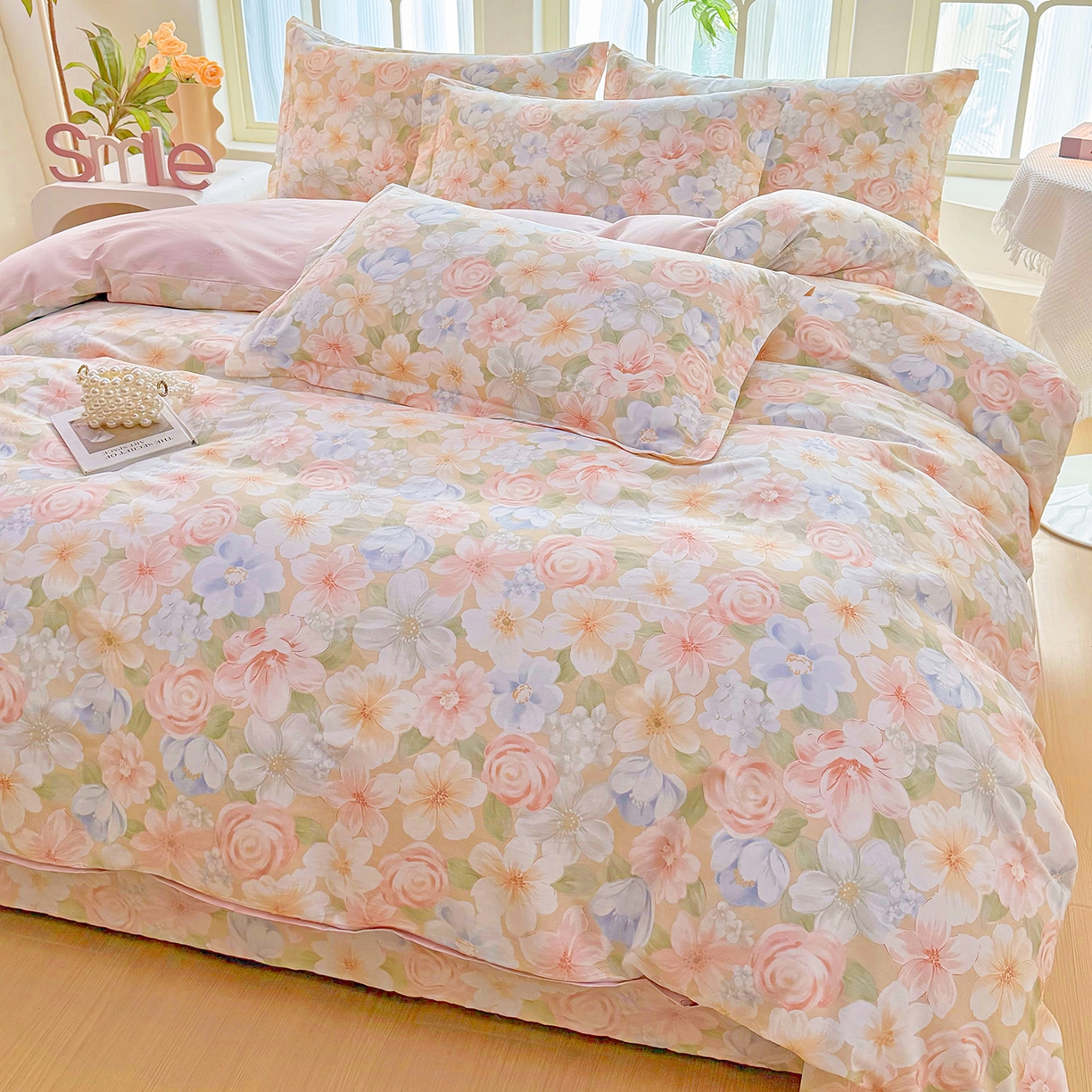 91家纺网 家纺一手货源 找家纺 安逸家纺 2026新款12868 全棉纯棉床单四件套学生宿舍纯棉床单款三件套 釉色浮光