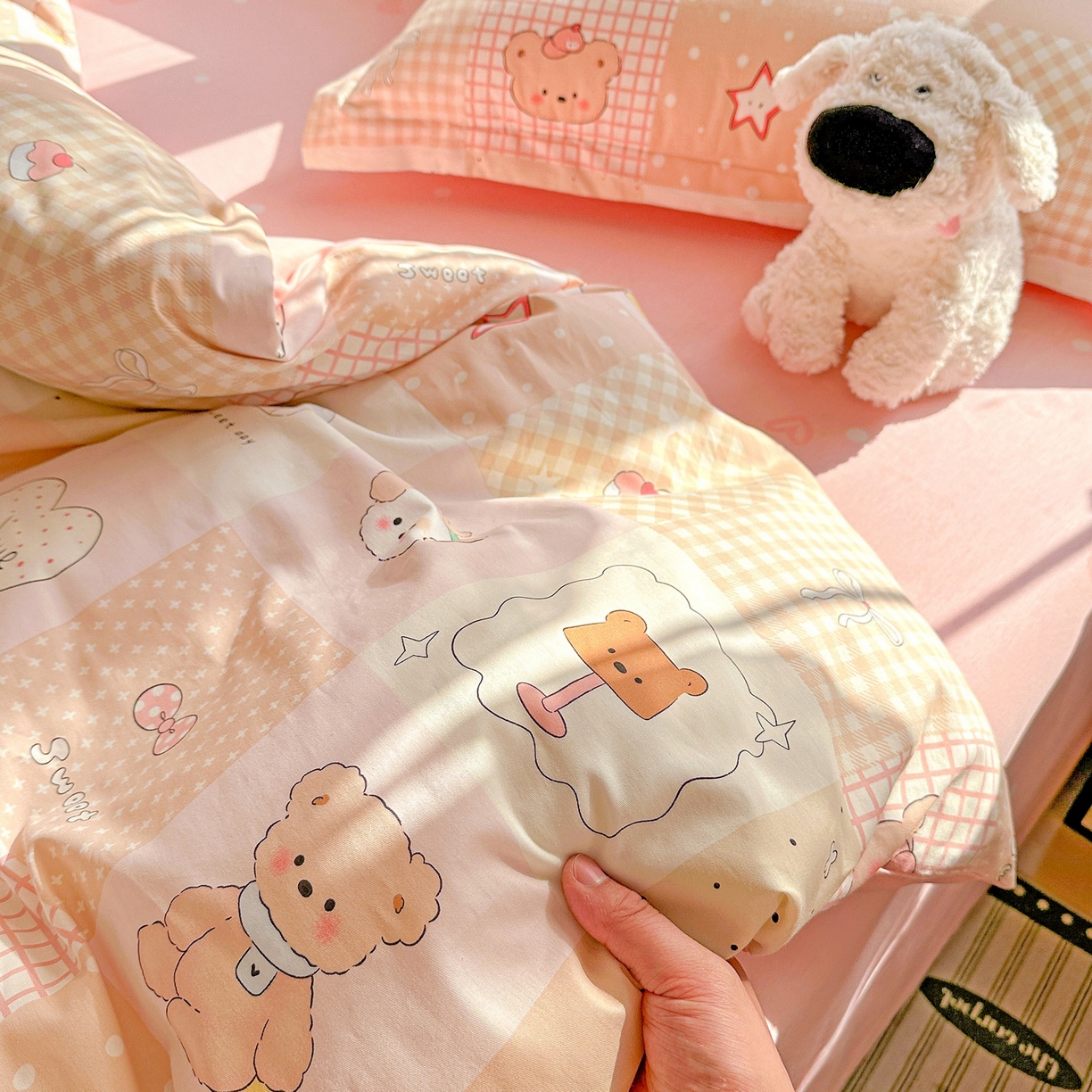 91家纺网 家纺一手货源 找家纺 恩泽家纺 2026春夏新款全棉纯棉12868印花四件套（提供买家秀，预留缩水率） 小熊布丁