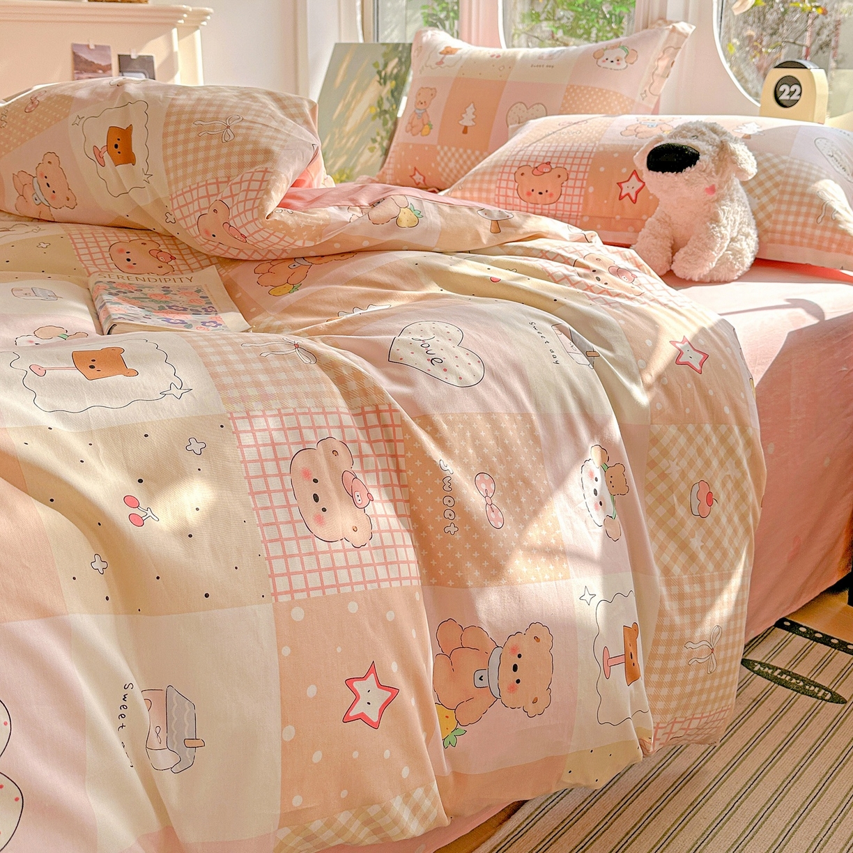 91家纺网 家纺一手货源 找家纺 恩泽家纺 2026春夏新款全棉纯棉12868印花四件套（提供买家秀，预留缩水率） 小熊布丁