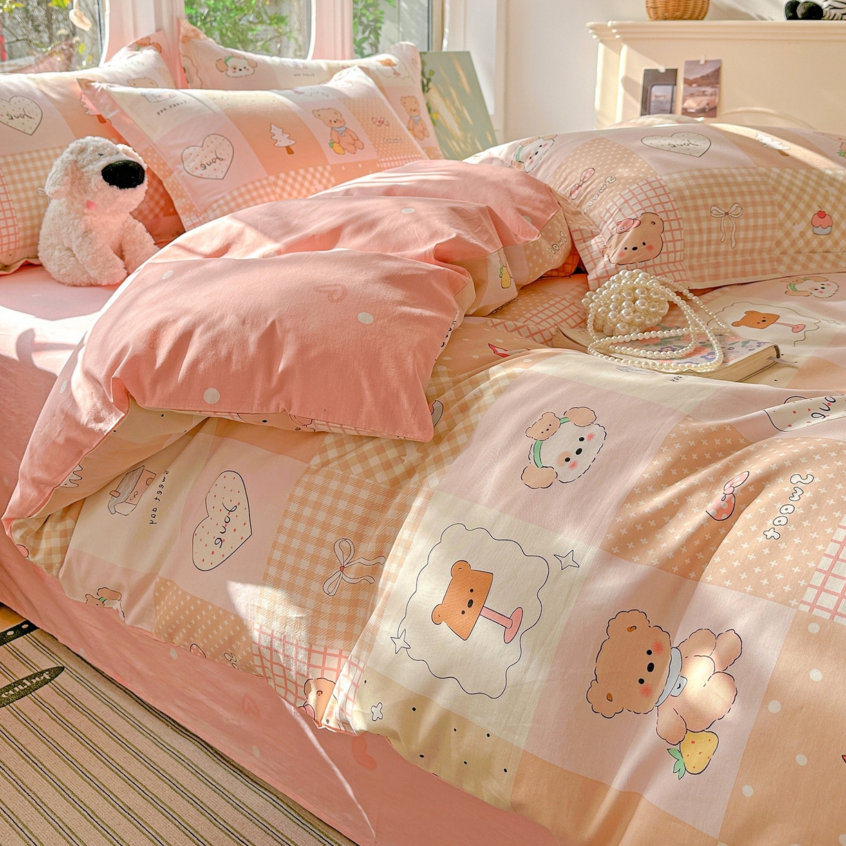 91家纺网 家纺一手货源 找家纺 恩泽家纺 2026春夏新款全棉纯棉12868印花四件套（提供买家秀，预留缩水率） 小熊布丁