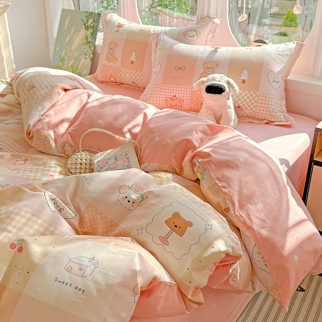 91家纺网 家纺一手货源 找家纺 恩泽家纺 2026春夏新款全棉纯棉12868印花四件套（提供买家秀，预留缩水率） 小熊布丁