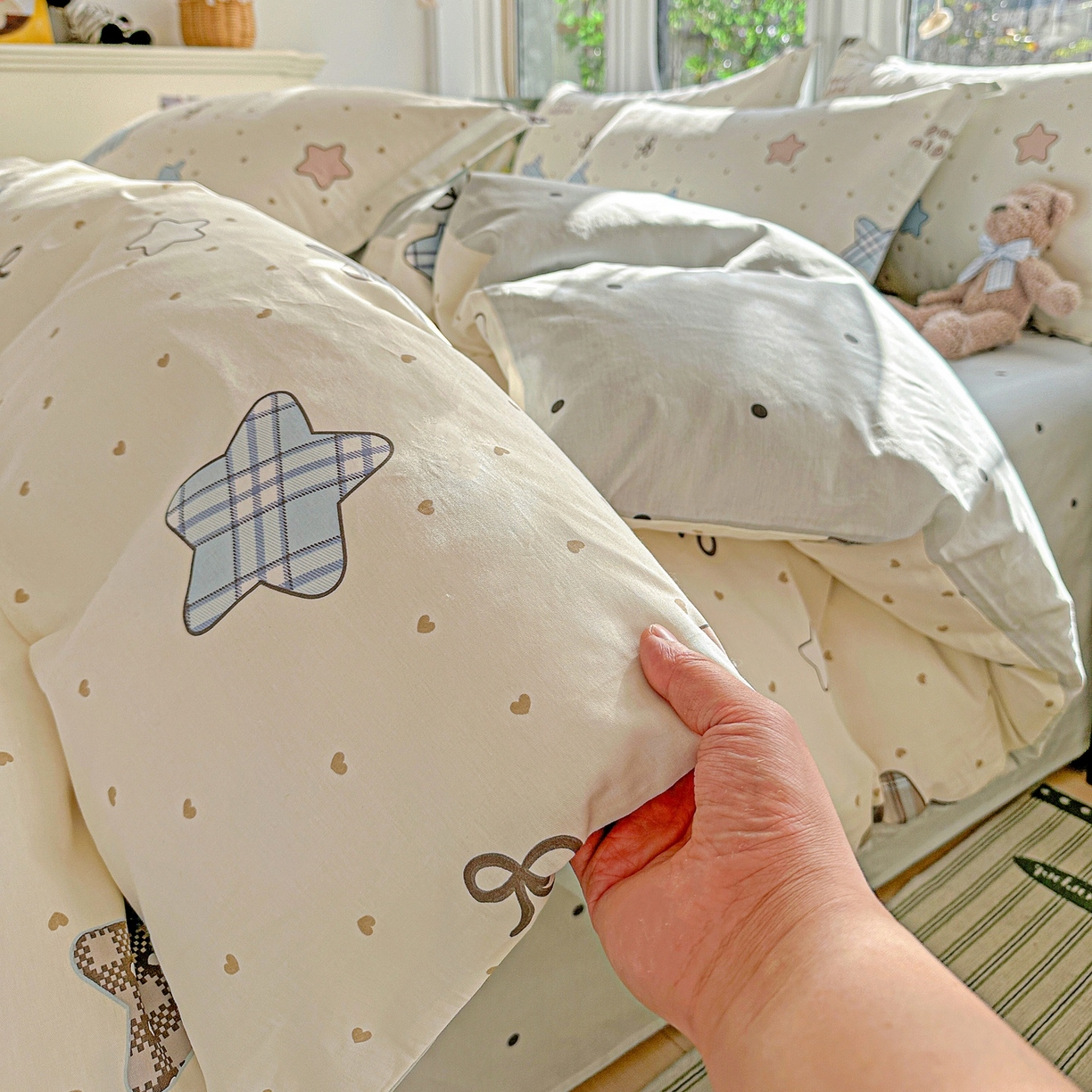 91家纺网 家纺一手货源 找家纺 恩泽家纺 2026春夏新款全棉纯棉12868印花四件套（提供买家秀，预留缩水率） 星动情节