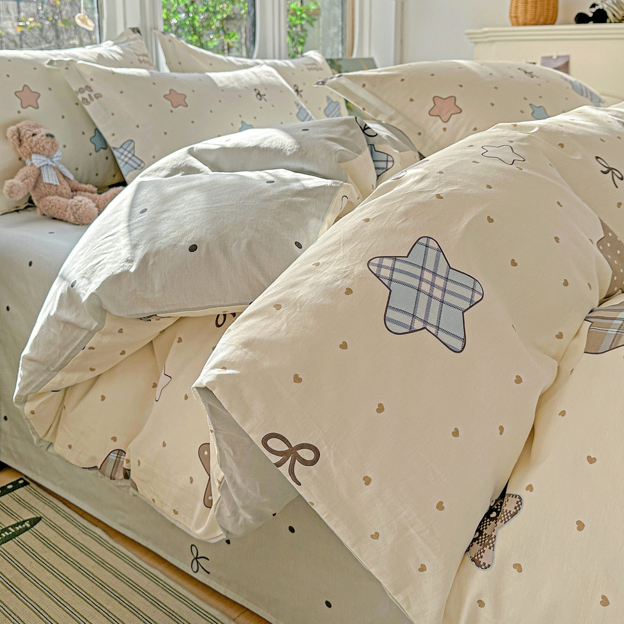 91家纺网 家纺一手货源 找家纺 恩泽家纺 2026春夏新款全棉纯棉12868印花四件套（提供买家秀，预留缩水率） 星动情节