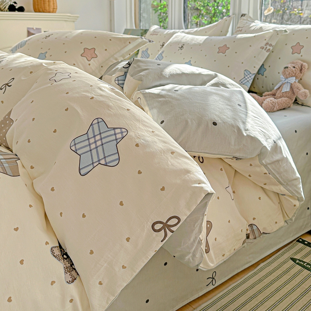 91家纺网 家纺一手货源 找家纺 恩泽家纺 2026春夏新款全棉纯棉12868印花四件套（提供买家秀，预留缩水率） 星动情节